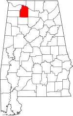 Map of Alabama highlighting Lawrence County