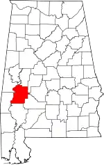 Map of Alabama highlighting Marengo County