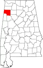 Map of Alabama highlighting Marion County