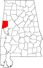 Map of Alabama highlighting Pickens County