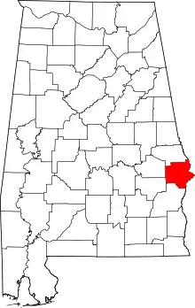 Map of Alabama highlighting Russell County