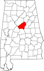 Map of Alabama highlighting Shelby County