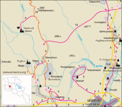 Road map of Amberd and surrounding region