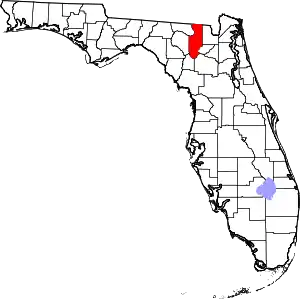 Map of Florida highlighting Columbia County