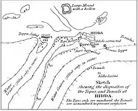 Map of Hadda, by Charles Masson in 1841. Tapa Shotor was the "Large Mound with a hollow".