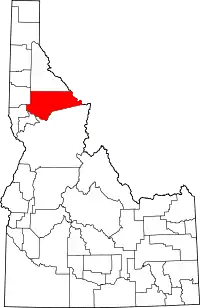 Map of Idaho highlighting Clearwater County