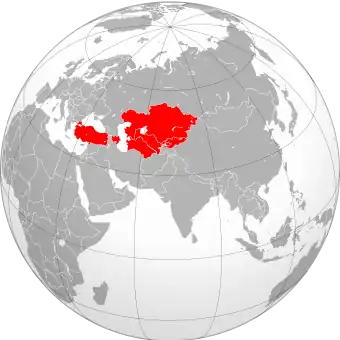 Map highlighting present-day Turkic countries