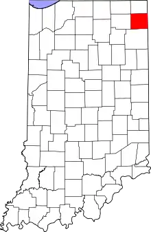 Map of Indiana highlighting DeKalb County