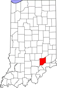 Map of Indiana highlighting Jennings County