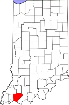 Map of Indiana highlighting Warrick County