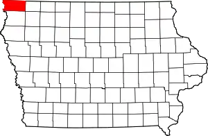 Map of Iowa highlighting Lyon County