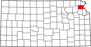 Map of Kansas highlighting Atchison County