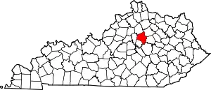 Map of Kentucky highlighting Fayette County