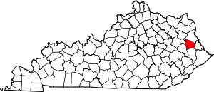 Map of Kentucky highlighting Johnson County