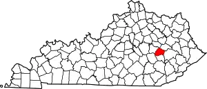 Map of Kentucky highlighting Lee County