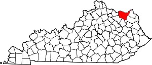 Map of Kentucky highlighting Lewis County