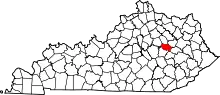 Map of Kentucky highlighting Powell County