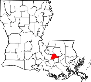 State map highlighting Ascension Parish