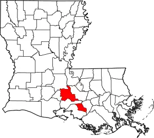 Map of Louisiana highlighting Saint Martin Parish