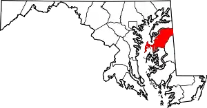 Map of Maryland highlighting Queen Anne's County