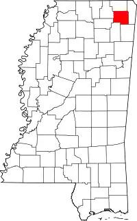 Map of Mississippi highlighting Prentiss County