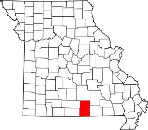 Map of Missouri highlighting Howell County