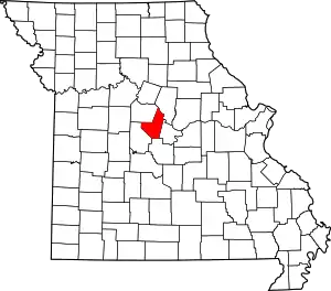 A state map highlighting Moniteau County in the middle part of the state.