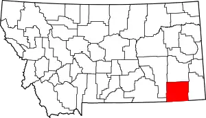 Map of Montana highlighting Powder River County