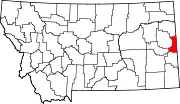 State map highlighting Wibaux County