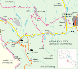 Location of the Areni Church and Noravank.