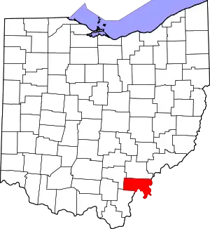 Map of Ohio highlighting Meigs County