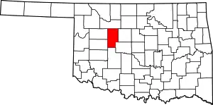 Map of Oklahoma highlighting Blaine County