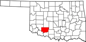 Map of Oklahoma highlighting Comanche County