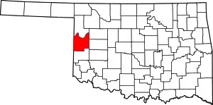 Map of Oklahoma highlighting Roger Mills County