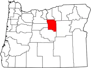 Map of Oregon highlighting Wheeler County