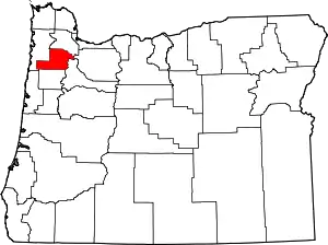 Map of Oregon highlighting Yamhill County