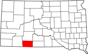 Map of South Dakota highlighting Bennett County