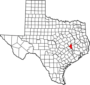 Map of Texas highlighting Brazos County