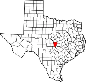 State map highlighting Burnet County