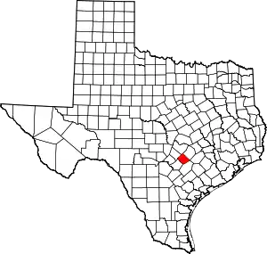 Map of Texas highlighting Caldwell County