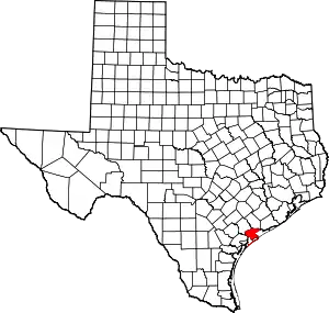 Map of Texas highlighting Calhoun County