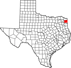 Map of Texas highlighting Cass County