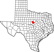 Map of Texas highlighting Comanche County