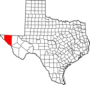 Map of Texas highlighting Hudspeth County