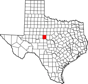 Map of Texas highlighting Runnels County