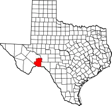 Map of Texas highlighting Terrell County