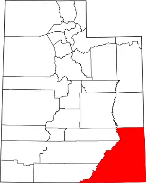 Map of Utah highlighting San Juan County