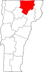 Map of Vermont highlighting Orleans County