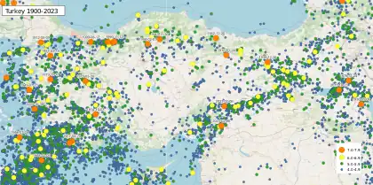 Image 15Map of earthquakes in Turkey 1900–2023 (from Geography of Turkey)