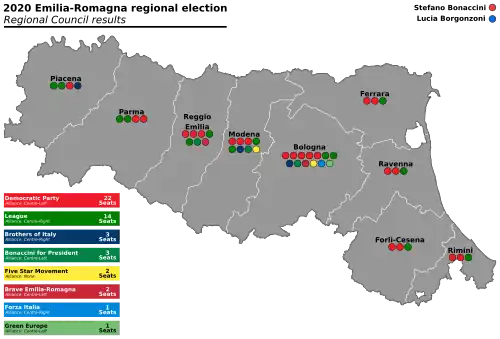 Seat totals by Province. As this is a PR election, seat totals are determined by popular vote in each province.